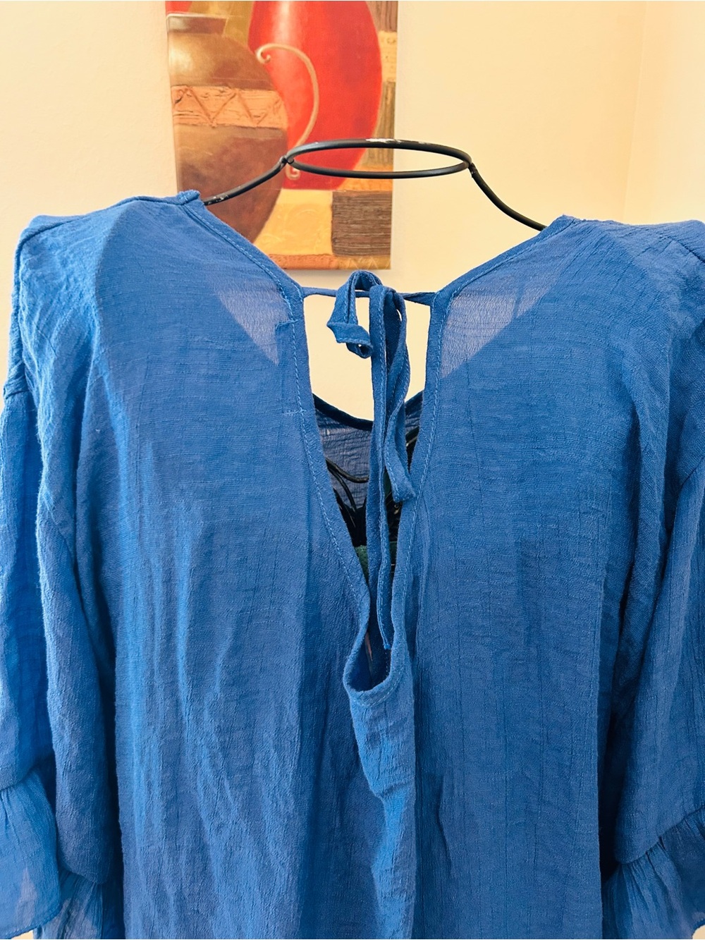 Ekouaer Women's Royal Blue V-Neck Ruffle Hem beach coverup with Tie Back - Picture 4 of 5